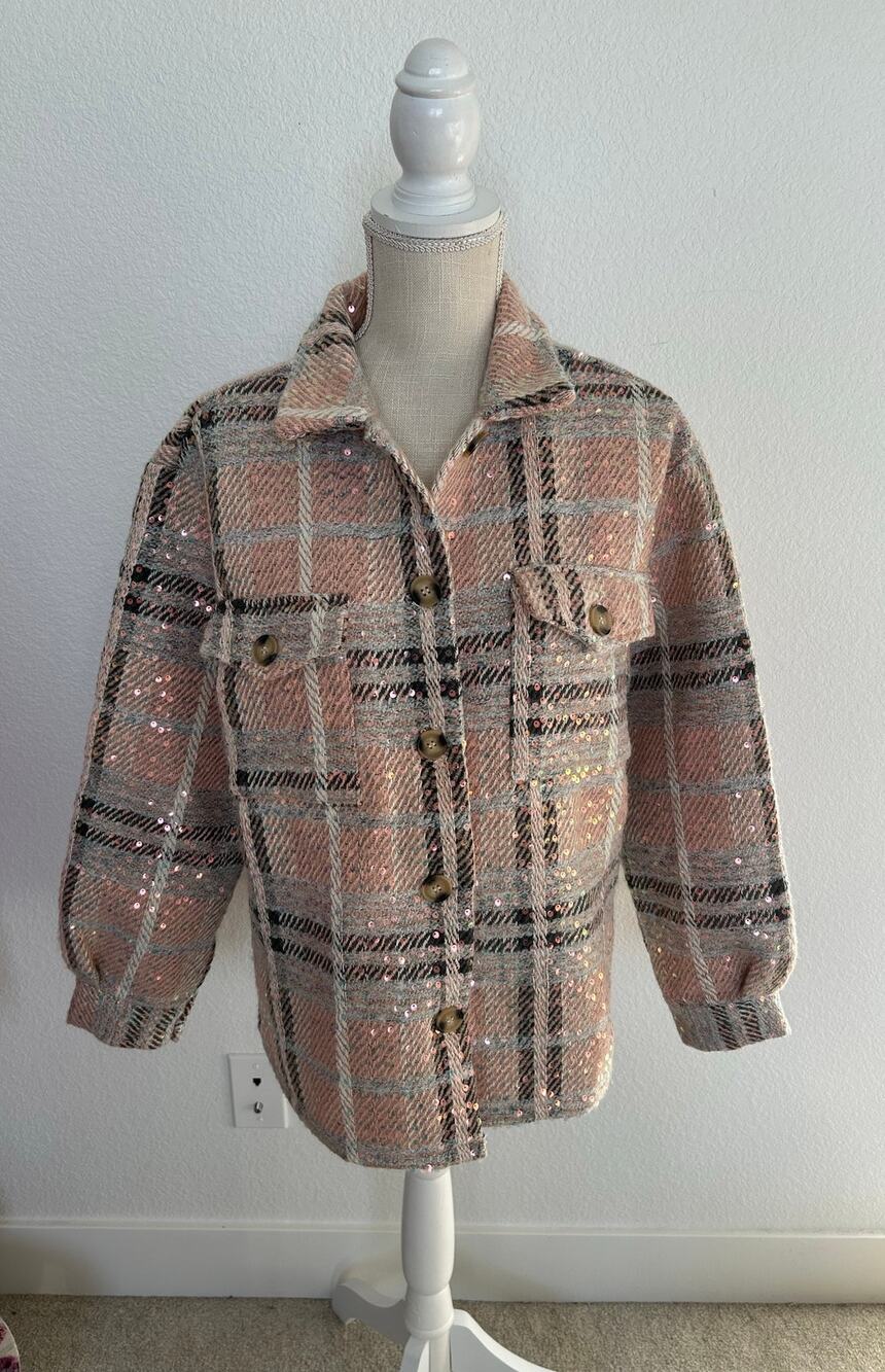 Veveret Plaid Sequins Plaid Shacket - S